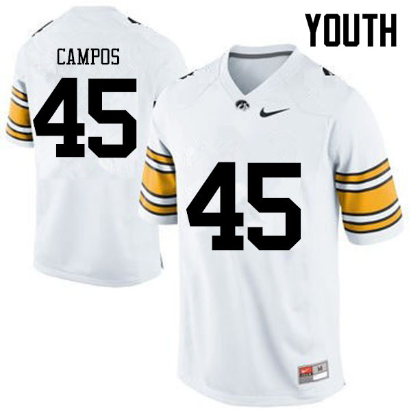 Youth Iowa Hawkeyes #45 Ben Campos College Football Jerseys-White - Click Image to Close